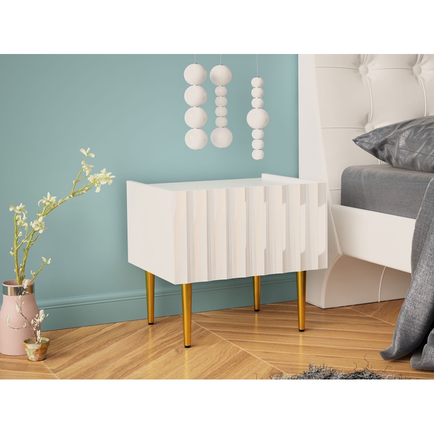 Nattduksbord ARCOS 46x50 cm vit/guld