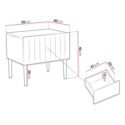 Nattduksbord ARCOS 46x50 cm vit/guld