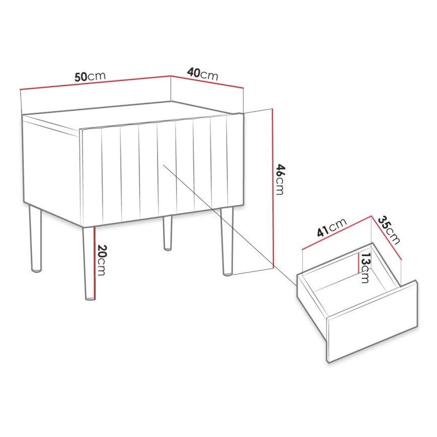 Nattduksbord ARCOS 46x50 cm vit/guld