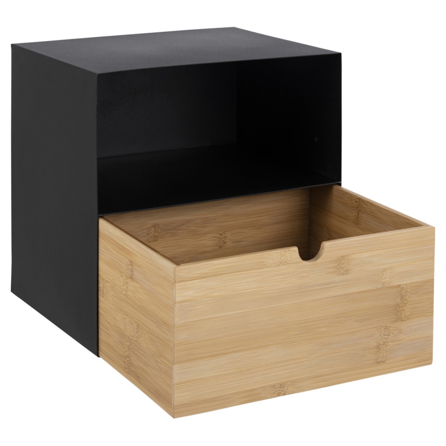 Nattduksbord med väggmonteringsmöjlighet BEKIM svart/bambu