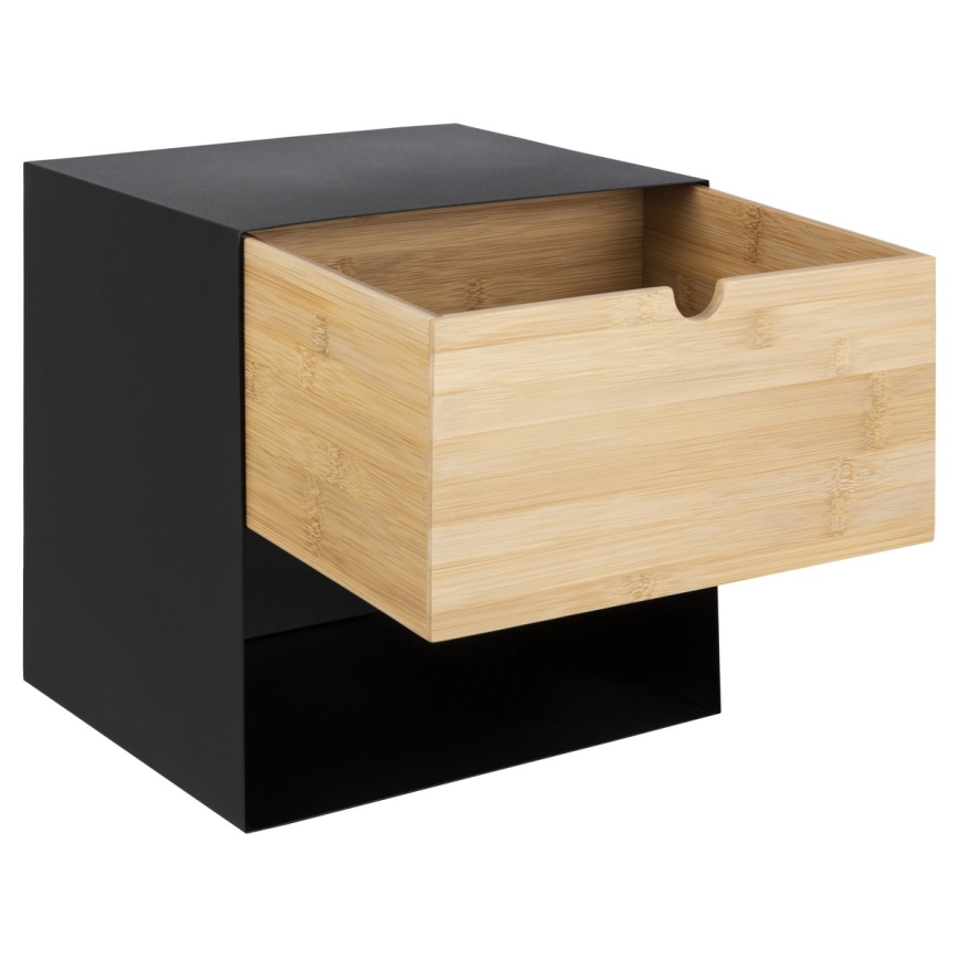 Nattduksbord med väggmonteringsmöjlighet BEKIM svart/bambu