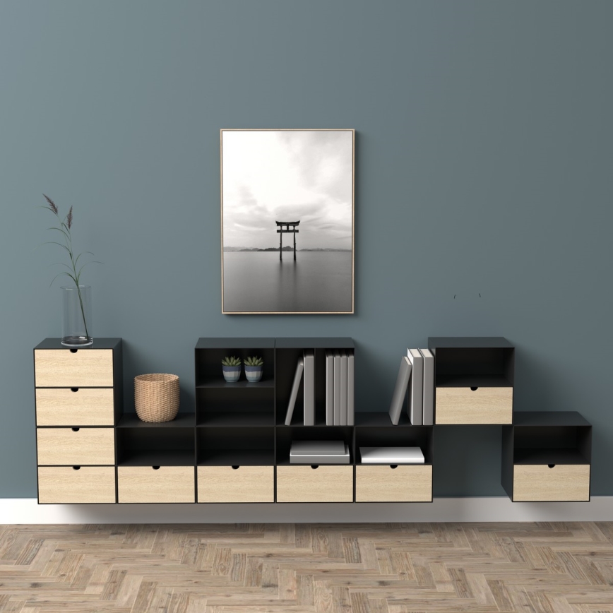 Nattduksbord med väggmonteringsmöjlighet BEKIM svart/bambu