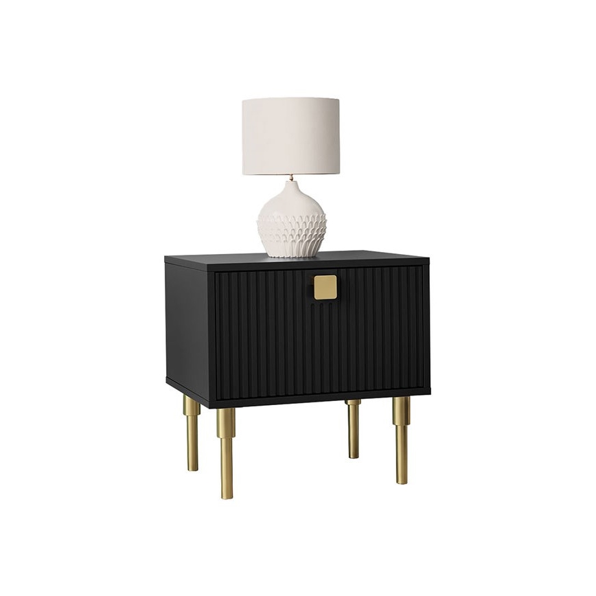 Nattduksbord DORSET 50x50 cm svart/guld