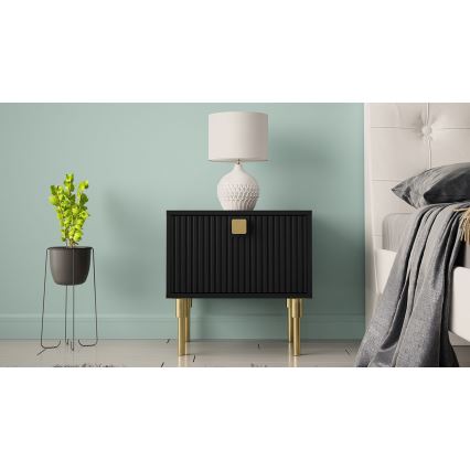 Nattduksbord DORSET 50x50 cm svart/guld