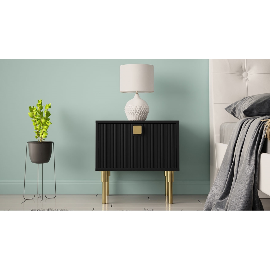 Nattduksbord DORSET 50x50 cm svart/guld