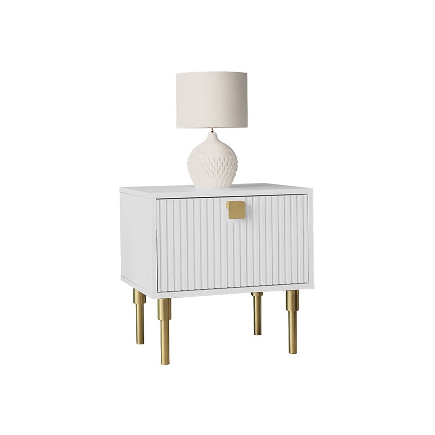 Nattduksbord DORSET 50x50 cm vit/guld