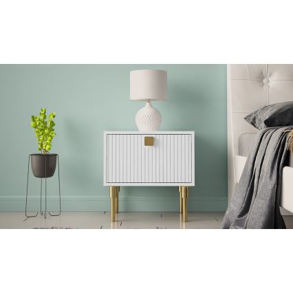 Nattduksbord DORSET 50x50 cm vit/guld