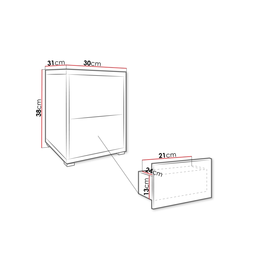 Nattduksbord GESITA 38x30 cm Cremona-ek