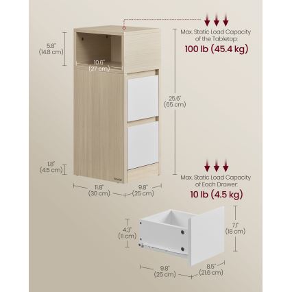 Nattduksbord KELO 25x30 cm brun/vit
