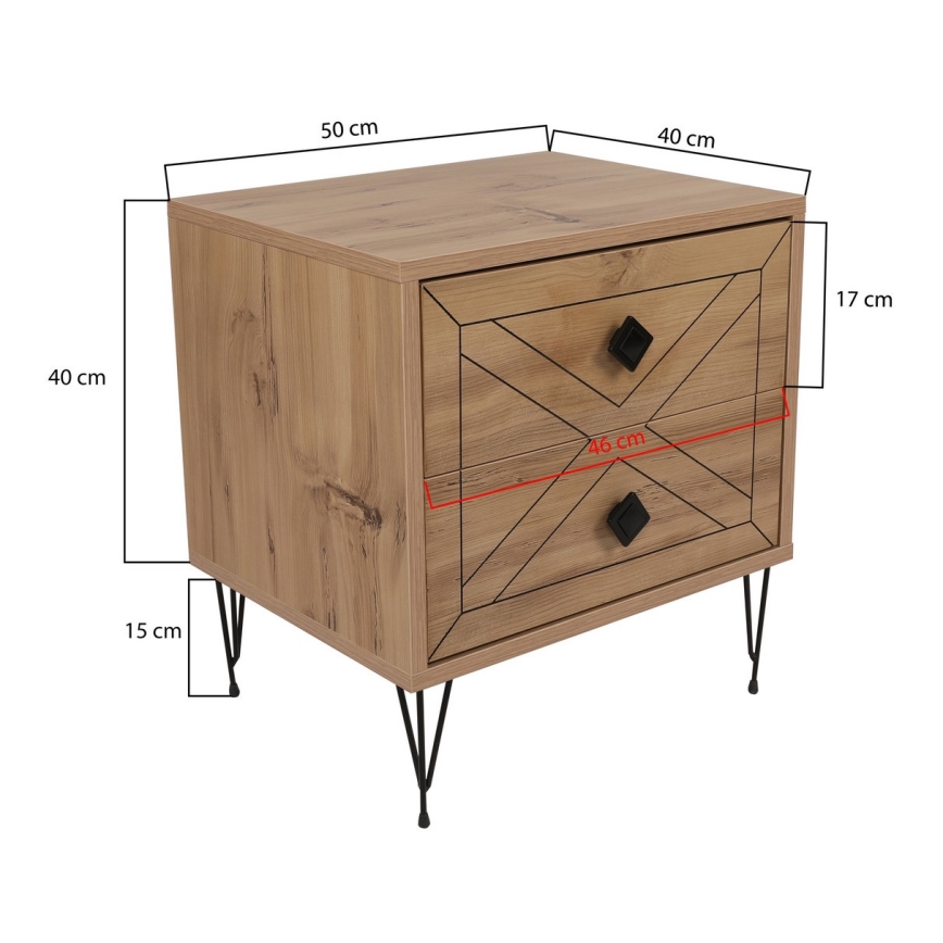 Nattduksbord LUNA 55x50 cm brun/svart