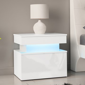 Nattduksbord med LED-belysning GLOSSA 51x55 cm vit/högblank vit