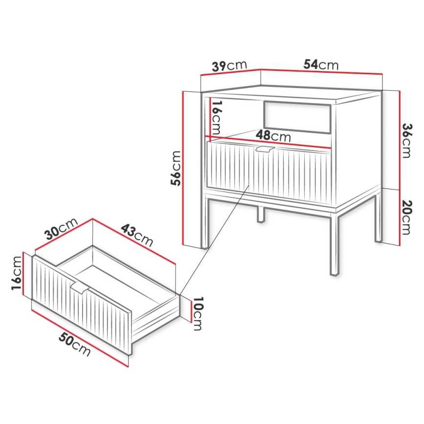 Nattduksbord NOVA 56x54 cm grå/svart