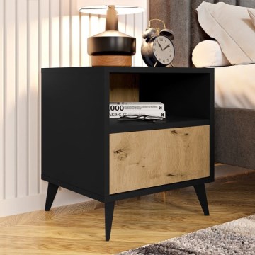 Nattduksbord OVESSI 52x47 cm svart/ek artisan