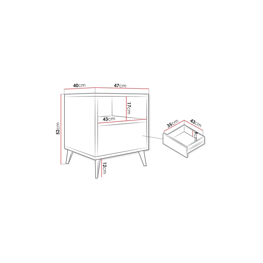 Nattduksbord OVESSI 52x47 cm svart/ek artisan