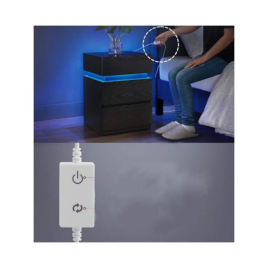 Nattduksbord SMARTIE med inbyggd belysning, svart