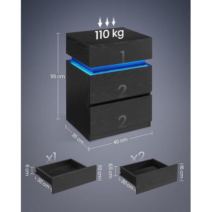 Nattduksbord SMARTIE med inbyggd belysning, svart