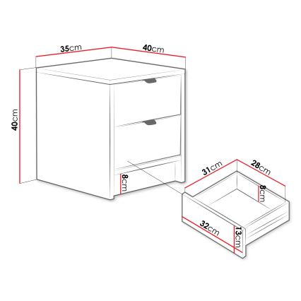 Nattduksbord TIRENO 40x35 cm svart