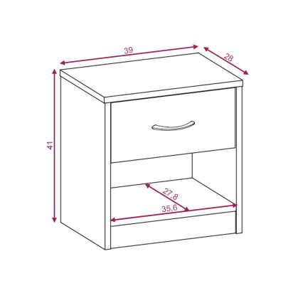 NED nattbord i Wotan-ek