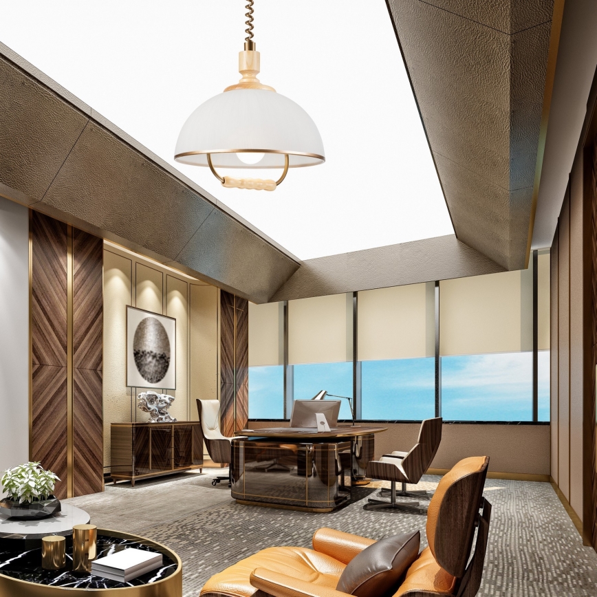 Nedhissbar taklampa RAMONA 1xE27/60W/230V beige/ljusbrun/pine