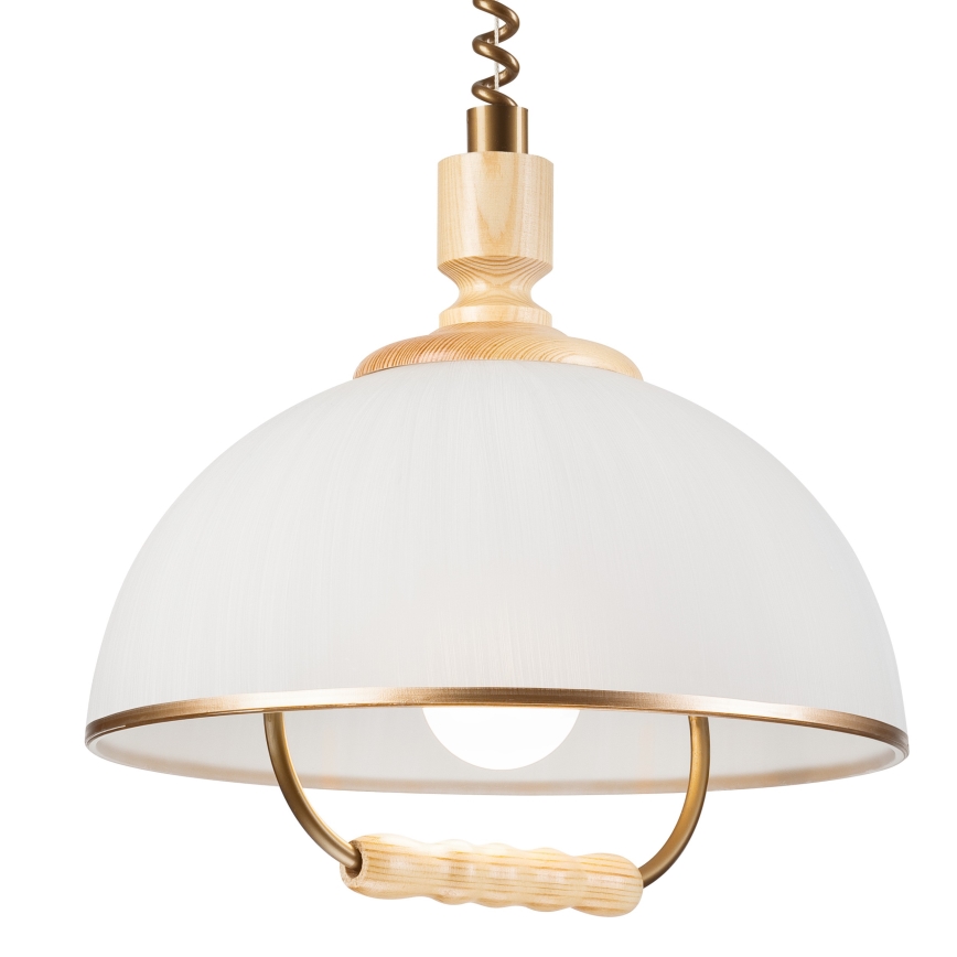 Nedhissbar taklampa RAMONA 1xE27/60W/230V beige/ljusbrun/pine