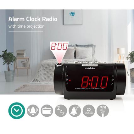 Radio väckarklocka med LED-display och projektor 230V