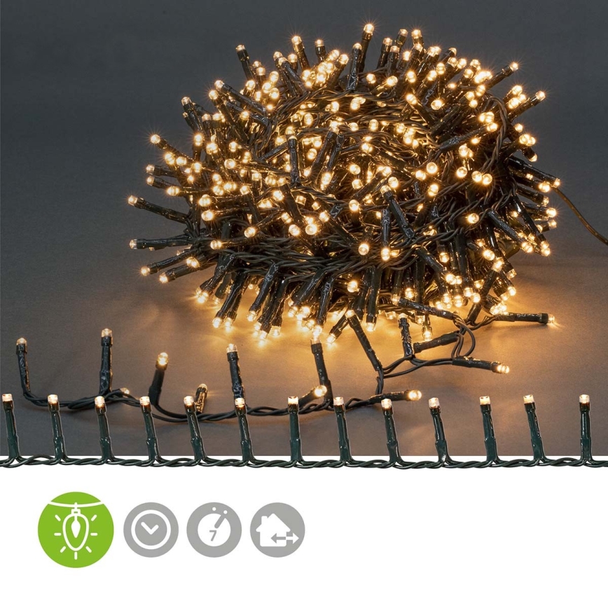 LED utomhus julslinga 400 LED/7 funktioner, 11 m, IP44, varmvit