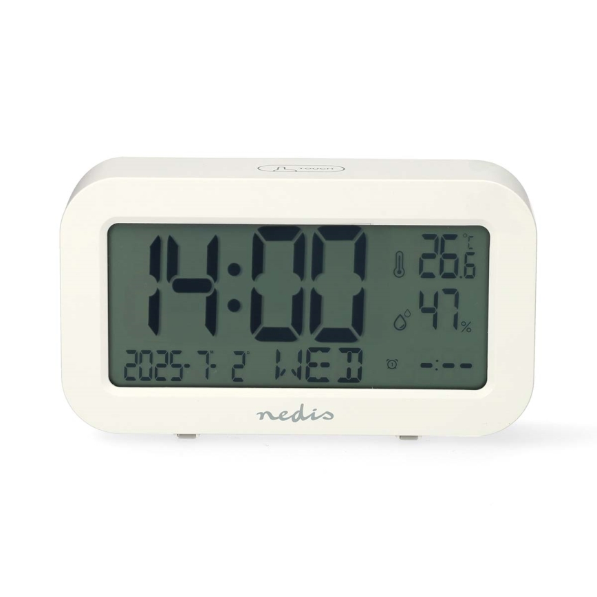 Digital väckarklocka med termometer och hygrometer, 2xAA, vit