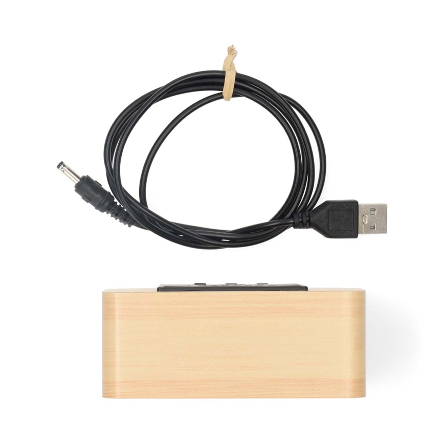 Digital väckarklocka med LED-display och inbyggd termometer 5V/3xAAA i trä