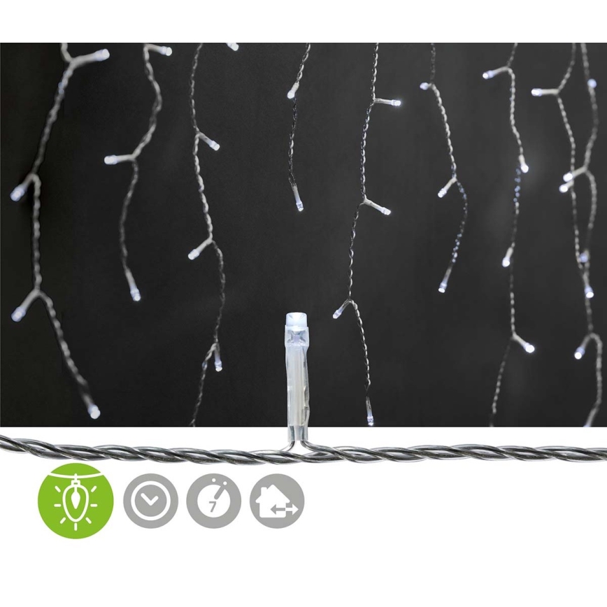LED utomhus julgardin 180xLED/7 funktioner 10,9m IP44 kallvit