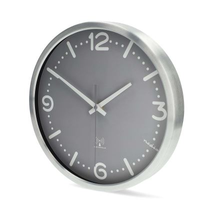 Väggklocka Ø 30,5 cm, 1x AA, matt krom/grå
