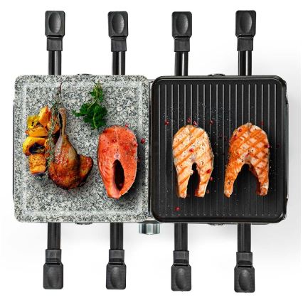 Nedis FCRA300FBK8 - Raclette grill med tillbehör 1400W/230V