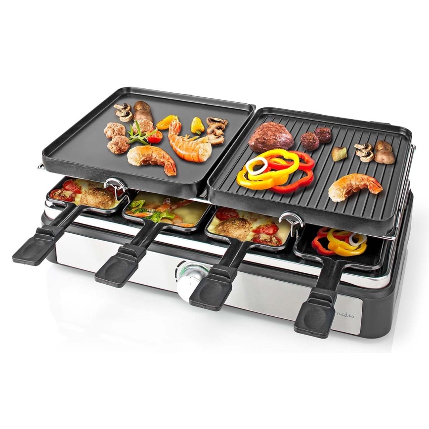 Nedis FCRA300FBK8 - Raclette grill med tillbehör 1400W/230V