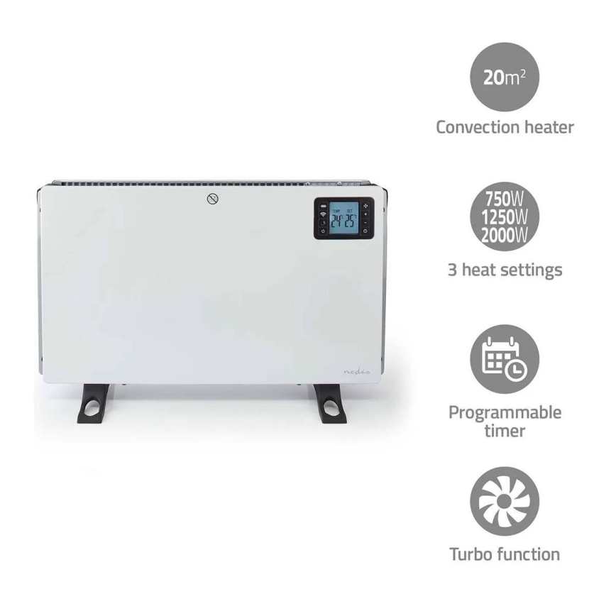 Elektrisk direktvärmare/konvektor 750/1250/2000W/230V Wi-Fi Tuya + fjärrkontroll