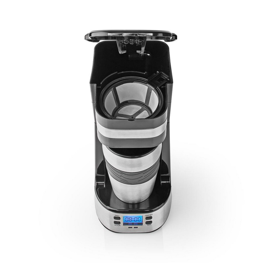 Kaffebryggare för en kopp 0,4 l med timer och resemugg