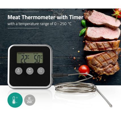 Kötttermometer med LCD-skärm och timer 0-250 °C 1xAAA