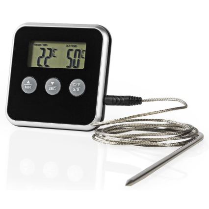 Kötttermometer med LCD-skärm och timer 0-250 °C 1xAAA