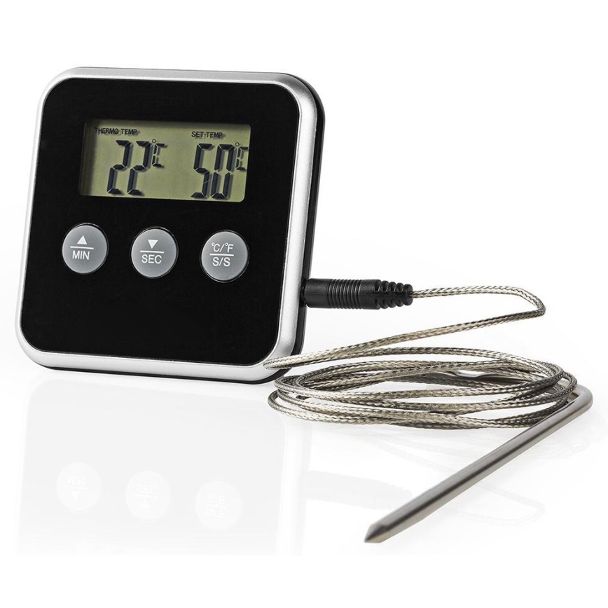 Kötttermometer med LCD-skärm och timer 0-250 °C 1xAAA