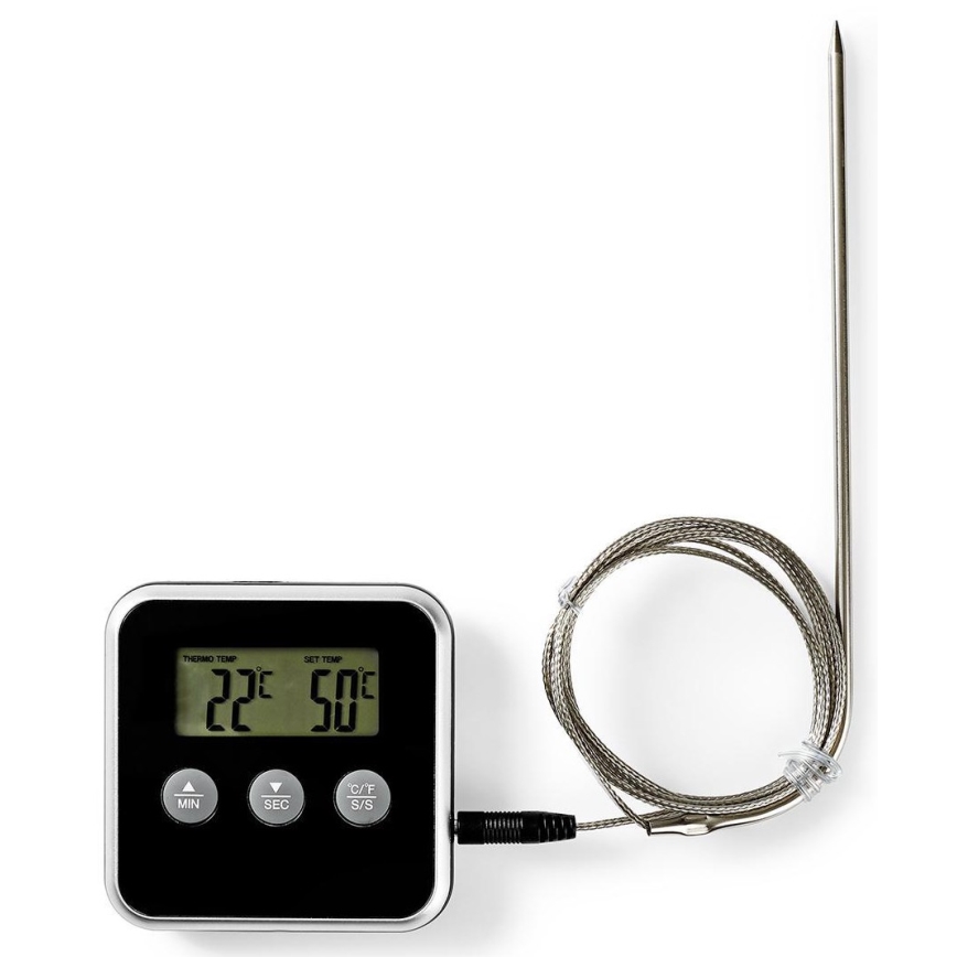 Kötttermometer med LCD-skärm och timer 0-250 °C 1xAAA