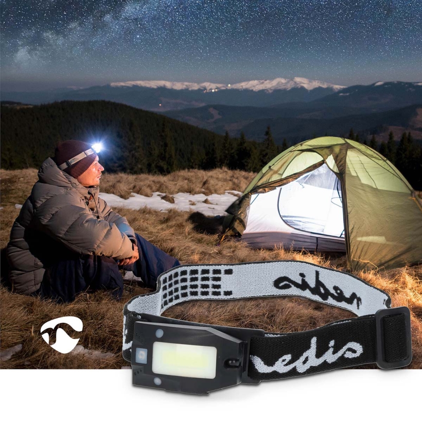 Dimbar uppladdningsbar pannlampa med rörelsesensor, LED, 5V, 500 mAh, IPX4, svart