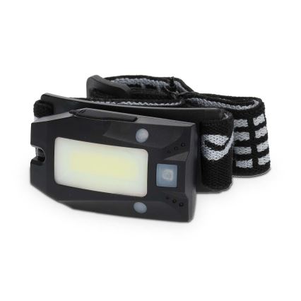 Dimbar uppladdningsbar pannlampa med rörelsesensor, LED, 5V, 500 mAh, IPX4, svart