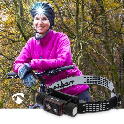 Dimbar uppladdningsbar pannlampa i aluminium — LED 10 W/5 V, 2200 mAh, IPX8, svart