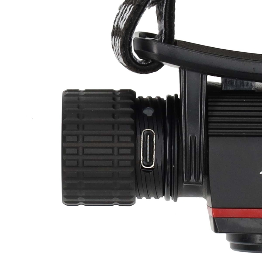 Dimbar uppladdningsbar pannlampa i aluminium — LED 10 W/5 V, 2200 mAh, IPX8, svart