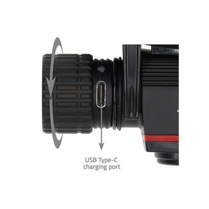 Dimbar uppladdningsbar pannlampa i aluminium — LED 10 W/5 V, 2200 mAh, IPX8, svart