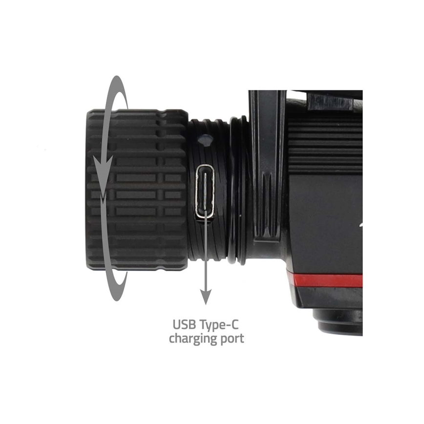 Dimbar uppladdningsbar pannlampa i aluminium — LED 10 W/5 V, 2200 mAh, IPX8, svart