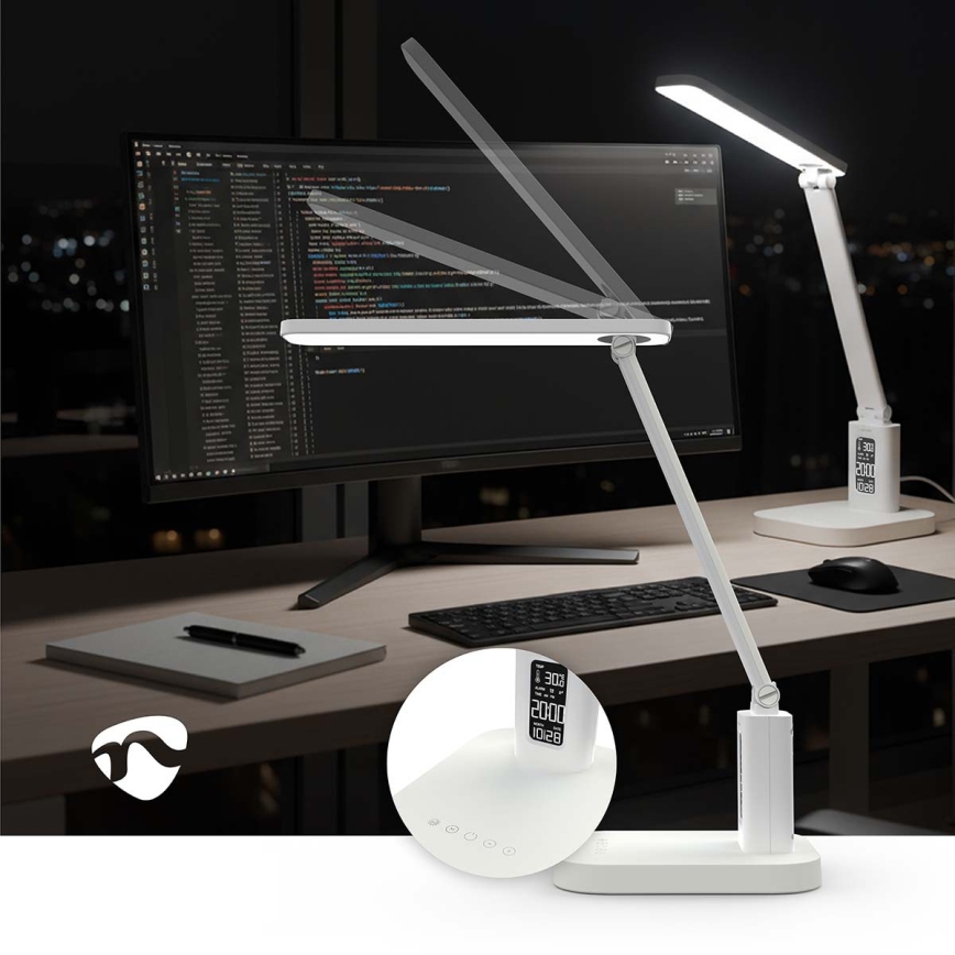 Dimbar uppladdningsbar bordslampa med beröringsstyrning och display LED/7,5W/1200 mAh 3000/4000/5700K CRI 90 vit