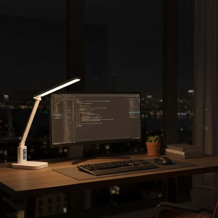 Dimbar uppladdningsbar bordslampa med beröringsstyrning och display LED/7,5W/1200 mAh 3000/4000/5700K CRI 90 vit