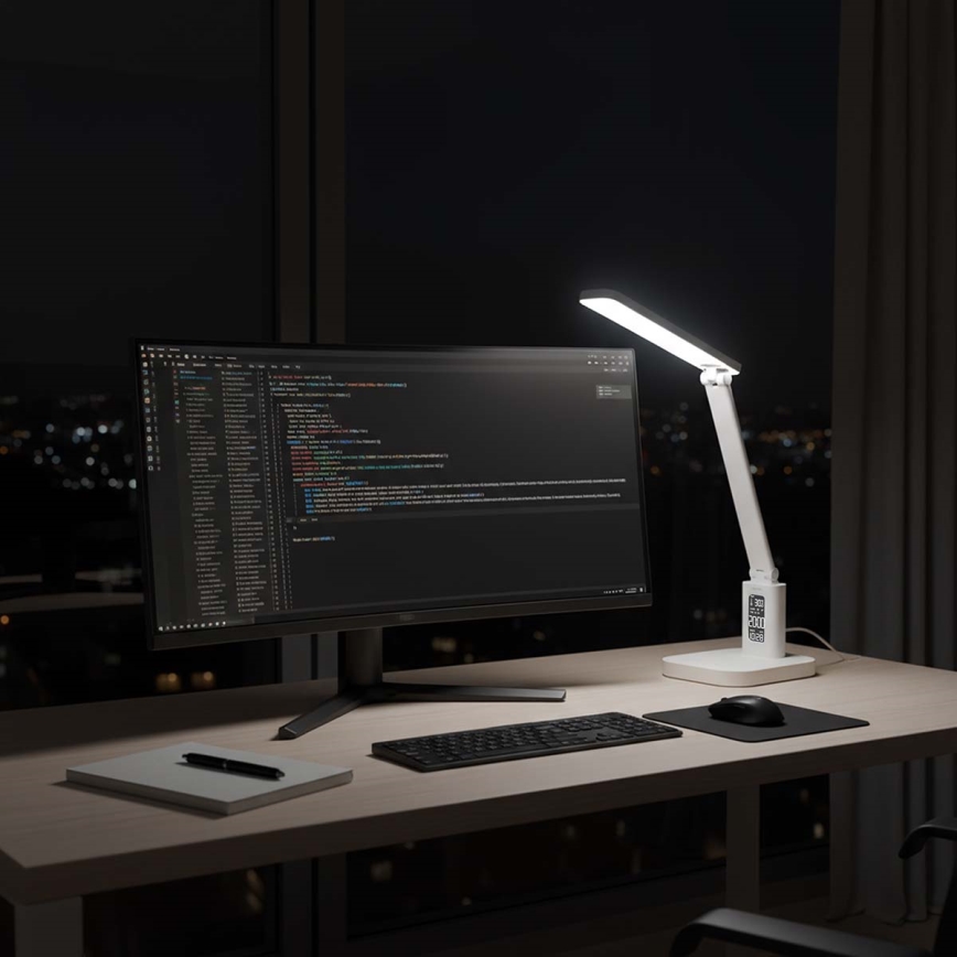 Dimbar uppladdningsbar bordslampa med beröringsstyrning och display LED/7,5W/1200 mAh 3000/4000/5700K CRI 90 vit