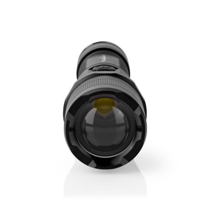 Dimmbar, uppladdningsbar LED-ficklampa i aluminium – 10 W / 5 V, 2200 mAh, IPX4, svart