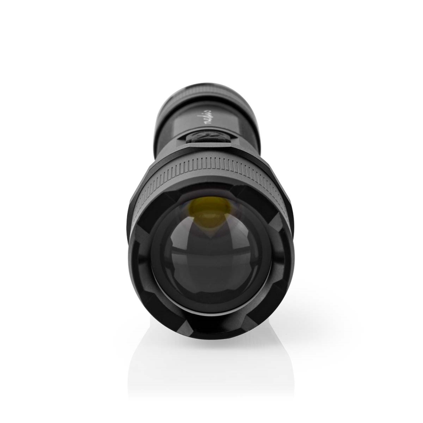 Dimmbar, uppladdningsbar LED-ficklampa i aluminium – 10 W / 5 V, 2200 mAh, IPX4, svart