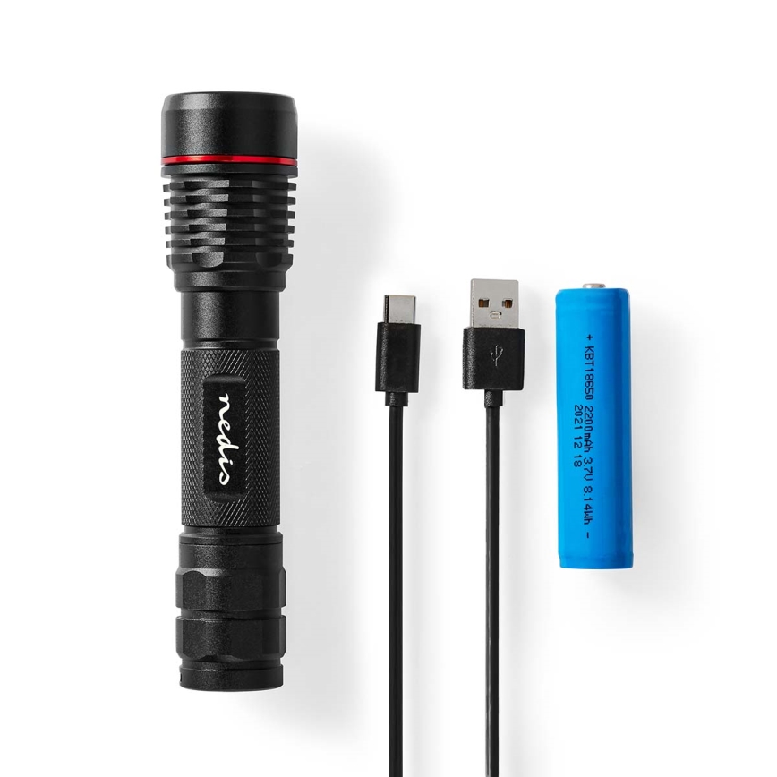 Dimmbar uppladdningsbar aluminiumficklampa LED/10W/5V 2200 mAh IPX7 svart